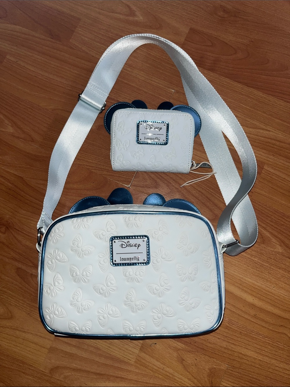 Loungefly Disney Minnie Mouse Blue Butterfly Crossbody Bag + Matching Wallet